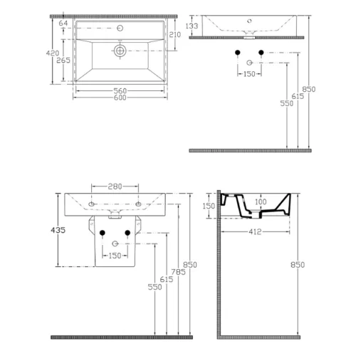 Sapho Sistema kerámia mosdó 60x42 cm (10SF50060)