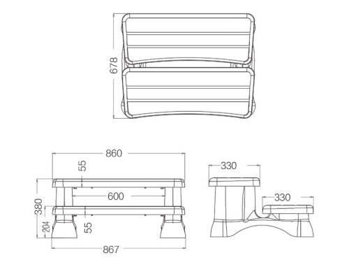 VitalSpa UV álló lépcső, műanyag, fekete, 2 lépcsőfok