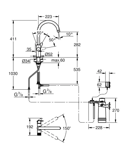 GROHE Blue Pure BauCurve vízszűrős csaptelep kezdőszett "S" méretű filterrel