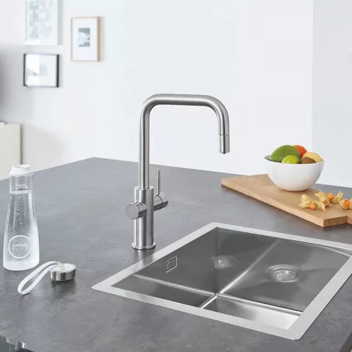 Grohe Blue Home U-kifolyós kihúzható gyöngyöztetővel Super Steel