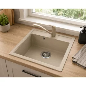   EVIDO Easy 45 gránit mosogató, 460 x 515 mm, bézs + EVIDO PINGUIN csaptelep, bézs