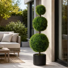 Műnövény három gömbös buxus cserepes 130x40 cm