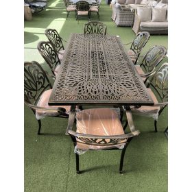 Alumínium asztal 220x106 + szék bronz + párna