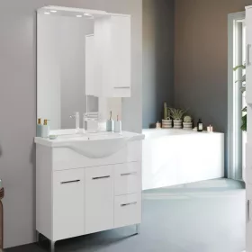  Savinidue Smart 85 alsó szekrény+mosdó+led tükör fényes fehér (863811LEDDR)
