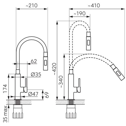 Ferro Zumba Slim konyhai mosogató csaptelep 2 funkciós fekete-króm