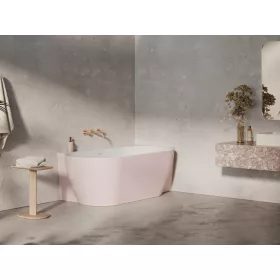   Freedom Corner II Tec 175x86 jobb, akrilkád, Alabaster Pink/fehér, fehér/fekete/króm lefolyó