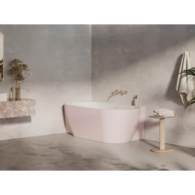   Freedom Corner II Tec 175x86 bal, akrilkád, Alabaster Pink/fehér, fehér/fekete/króm lefolyó