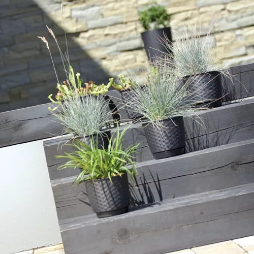 Rattan hatású kaspó /antracit 145 mm átmérőjű (DRLO145/S433)