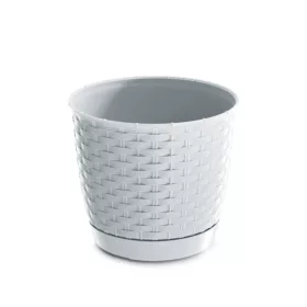 Kaspó alátéttel Rattan/ fehér (DRLO190/S449)