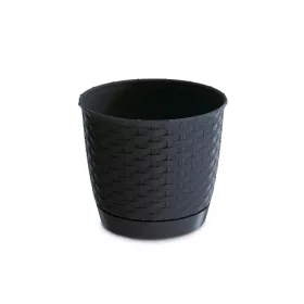 Rattan hatású kaspó alátéttel / Antracit (DRLO250/S433)