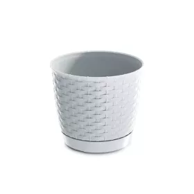 Rattan hatású kaspó alátéttel / fehér (DRLO300/S449)