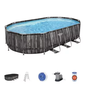   Bestway ESPIRITU fa hatású ovális fémvázas medence szett 610 x 366 x 122 cm