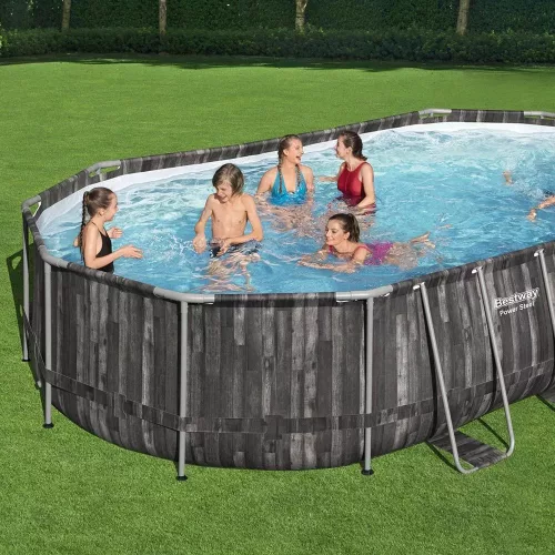 Bestway ESPIRITU fa hatású ovális fémvázas medence szett 610 x 366 x 122 cm