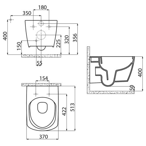 Sapho GLANC fali rimless WC, 37x51,5cm (GC321)