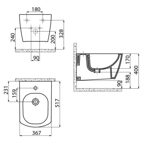 Sapho GLANC fali bidé, 37x51,5cm (GC510)