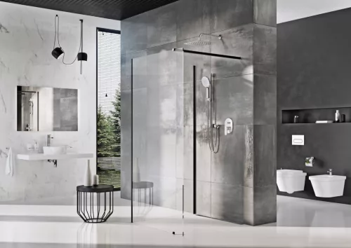 Walk-In Corner Szett 110x80, zuhanykabin fekete+transparent