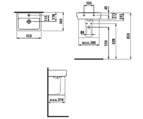 Laufen Pro A kézmosó 45x34 csaplyuk nélkül