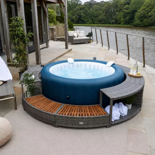Lay-Z-Spa kör alakú rattan pezsgőfürdő bútor, 200 cm, szürke