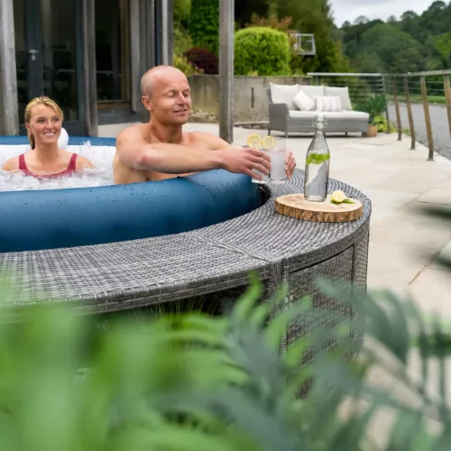 Lay-Z-Spa kör alakú rattan pezsgőfürdő bútor, 200 cm, szürke