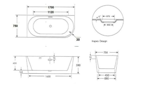 Inspiro Valentino LUX 180x88x68cm szabadon álló kád