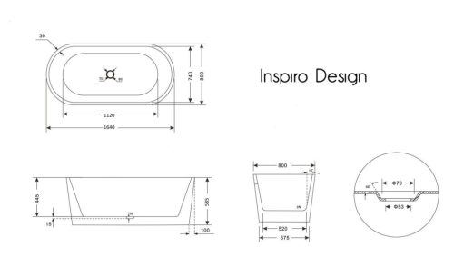 Inspiro Gratello onda 3D 170x80x59cm térben álló kád