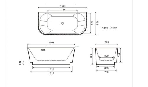 Inspiro Buscello Stripe 170x80x60cm térben álló kád
