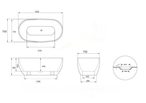 Inspiro Maranello 170x75x58cm térben álló kád