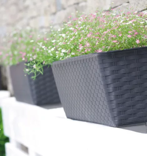 Rattan műanyag peremes balkonláda 80 cm, umber (ISR800P/440U)