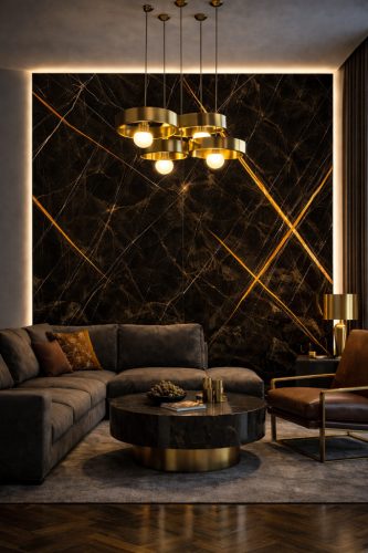 Beltéri SPC falpanel 2800x1200x4 mm - Fényes fekete, arany erezettel