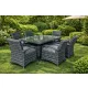 Rattan étkező 150x100 asztal+6 szék ( fekete+szürke ) (L150-6B)