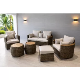 Alumínium/rattan sofa + zsámoly+asztal