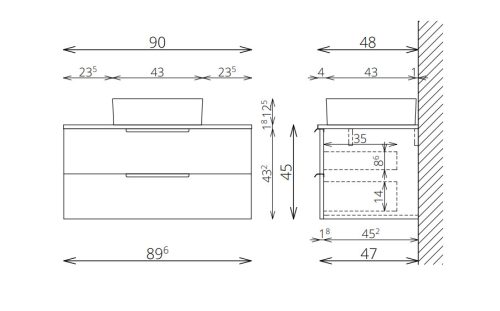 Nola alsó szekrény+modó 90cm - Natúr tölgy+magasfényű fehér
