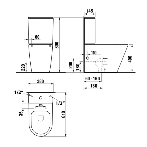 Sapho Paco MB WC rimless tartállyal 380x800x610 mm (PC1012WR)