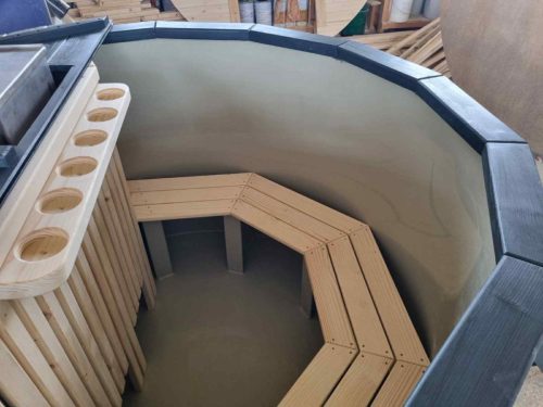 Műanyag betétes fatüzelésű dézsafürdő szett, szürke