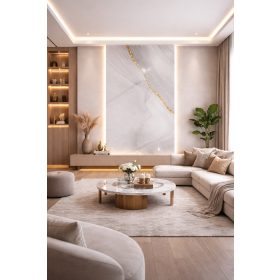 Beltéri SPC Falpanel 2800x1200 mm- Világos szürke márvány mintás, arany erezettel