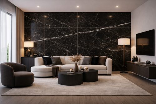 Beltéri SPC falpanel 600x1200x4 mm - fényes fekete márvány