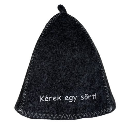 Szaunapka sötét, hímzett "Kérek egy sört"