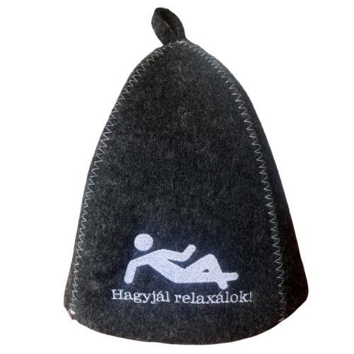 Szaunasapka sötét, hímzett "Hagyjál, relaxálok"