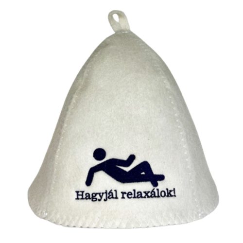 Szaunasapka világos, hímzett "Hagyjál, relaxálok"