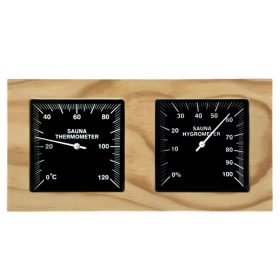   Hőmérő -páramérő fenyő, fekete számlap, fekvő (T0301-059)