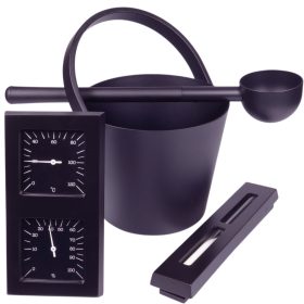   Black szauna szett 7 l dézsa, kanál, hőmérő-páramérő és homokóra (T0302-078)