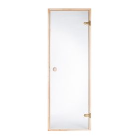 Szauna üvegajtó víztiszta üveggel, csomós fenyő tokkal