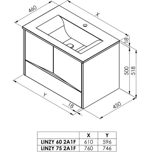Linzy alsószekrény+mosdó 60 2A1F csiszolt beton