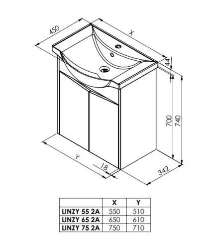 Linzy alsószekrény+mosdó 55 2A prégelt fehér