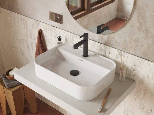 Flat mosdólefolyó kerámia fedéllel, matt fekete