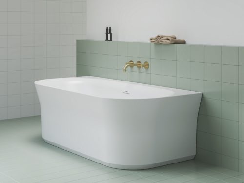 Ypsilon Wall 178x86 akrilkád, fehér, szabadonálló, fehér/fekete/króm lefolyó