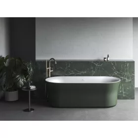   Ypsilon 180x80, akrilkád, Grey Green/fehér, szabadonálló, fehér/fekete/króm lefolyó