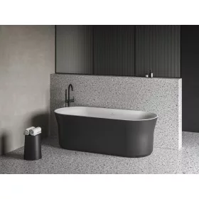   Ypsilon 180x80, akrilkád, fekete/fehér, szabadonálló, fekete/fehér/króm lefolyó