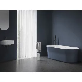   Ypsilon 180x80, akrilkád, Deepsea Blue/fehér, szabadonálló, fehér/fekete/króm lefolyó