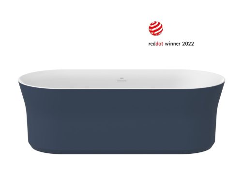 Ypsilon 180x80, akrilkád, Deepsea Blue/fehér, szabadonálló, fehér/fekete/króm lefolyó